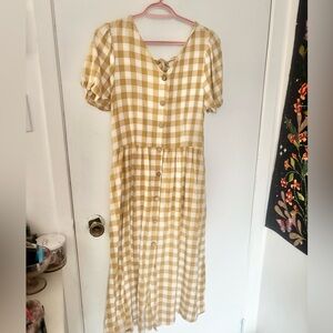 Breath of Youth / Hayden mustard yellow gingham check midi dress cottagecore